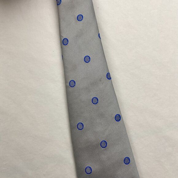 Thomas Pink Silk Tie Mens Gray Blue Polka Dot Classic Woven England Business - Picture 7 of 12